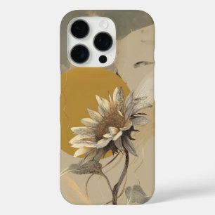 Neutral Minimalist Sunflower Outline iPhone 16 Pro Case