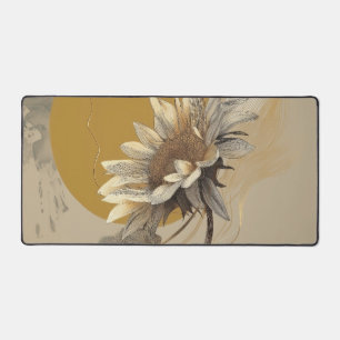 Neutral Minimalist Sunflower Outline Desk Mat