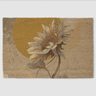 Neutral Minimalist Sunflower Outline Fiber Doormat