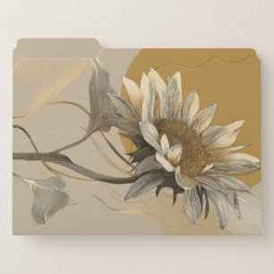 Neutral Minimalist Sunflower Outline File Folder