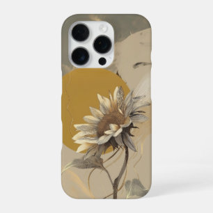 Neutral Minimalist Sunflower Outline iPhone 16 Pro Case