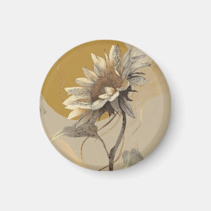 Neutral Minimalist Sunflower Outline Magnet