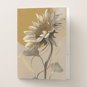 Neutral Minimalist Sunflower Outline Pocket Folder