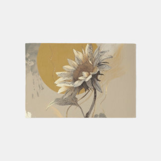 Neutral Minimalist Sunflower Outline Rug