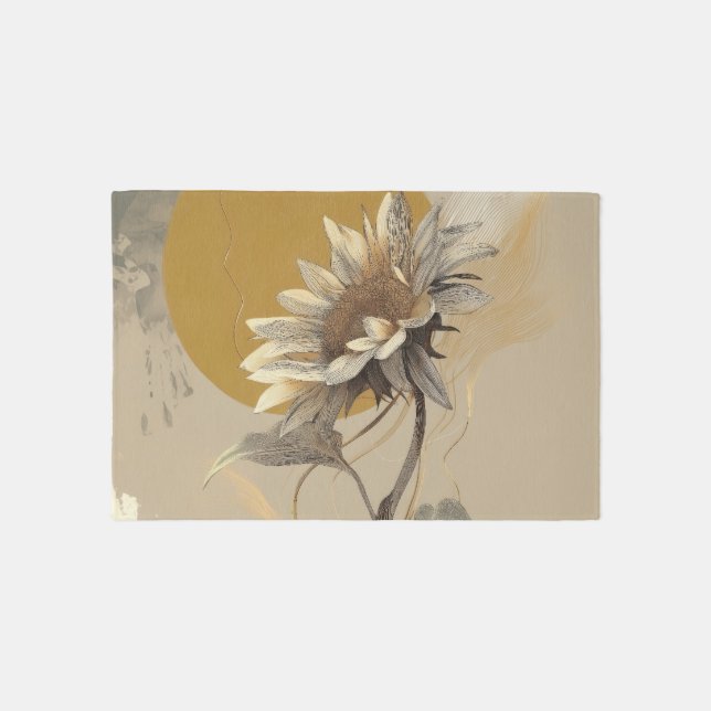 Neutral Minimalist Sunflower Outline Rug (Front)