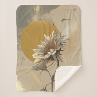 Neutral Minimalist Sunflower Outline Sherpa Blanket