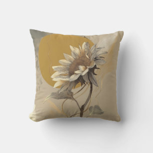 Neutral Minimalist Sunflower Outline Throw Pillow