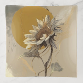Neutral Minimalist Sunflower Outline Trinket Tray