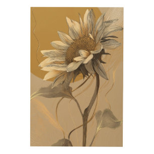 Neutral Minimalist Sunflower Outline Wood Wall Art