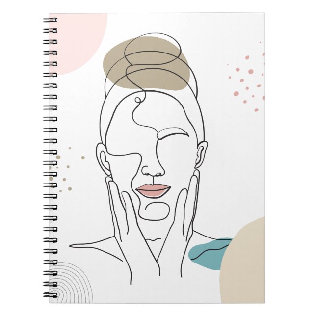Neutral Minimalist Woman Face Body line Art Spiral Notebook (Front)