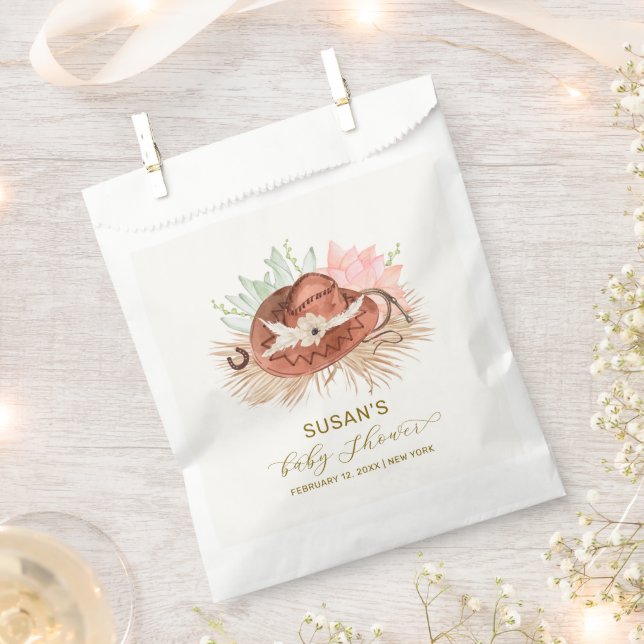Neutral Modern Boho Cactus Cowboy Hat Baby Shower  Favor Bag (Clipped)