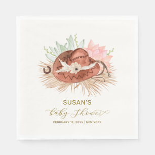 Neutral Modern Boho Cactus Cowboy Hat Baby Shower Napkins