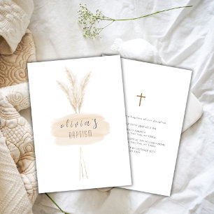 Neutral Modern Boho Pampas Christening Baptism Invitation