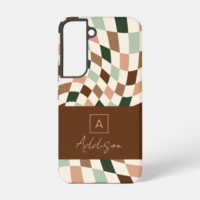 Neutral Modern Checkerboard Elegant Monogram  Samsung Galaxy Case (Back)