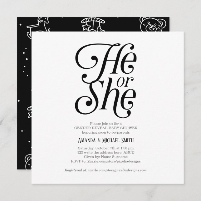 Neutral, Modern, He or She, Gender Reveal Invitation (Front/Back)