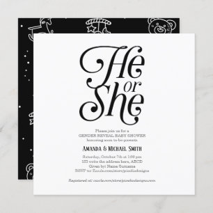 Neutral, Modern, He or She, Gender Reveal Invitation