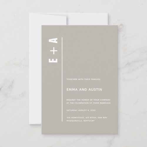 Neutral Modern Minimal Bold Initials Wedding Invitation