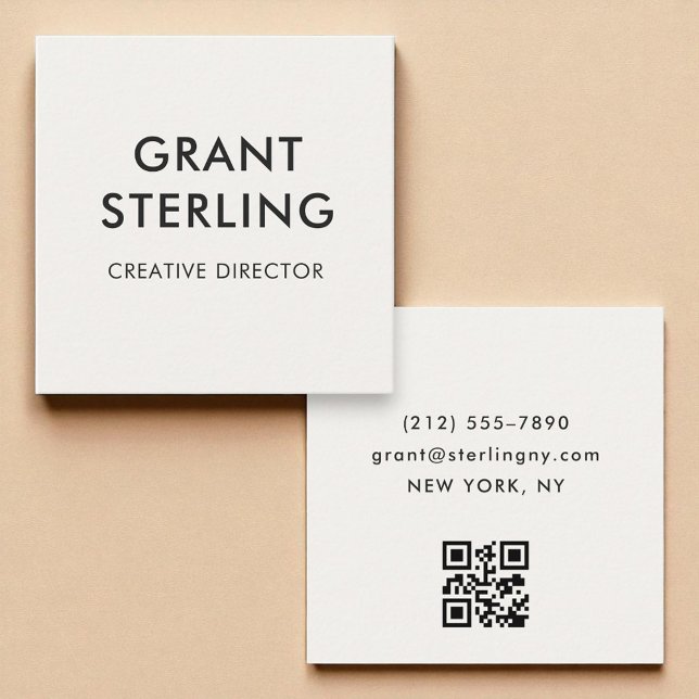 Neutral Modern Minimal Typography QR Code Square Business Card (Creator Uploaded)