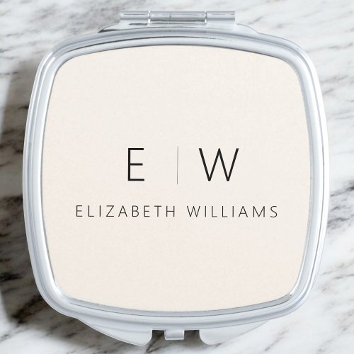 Neutral Modern Minimalist Monogram Name  Compact Mirror