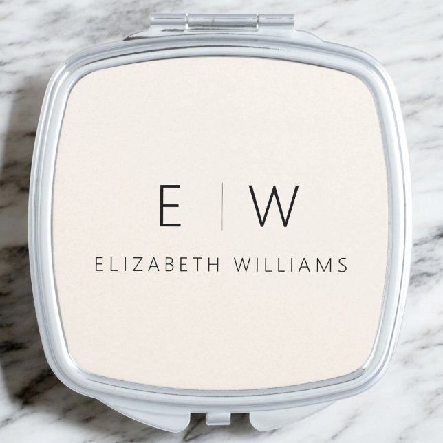 Neutral Modern Minimalist Monogram Name  Compact Mirror (Creator Uploaded)