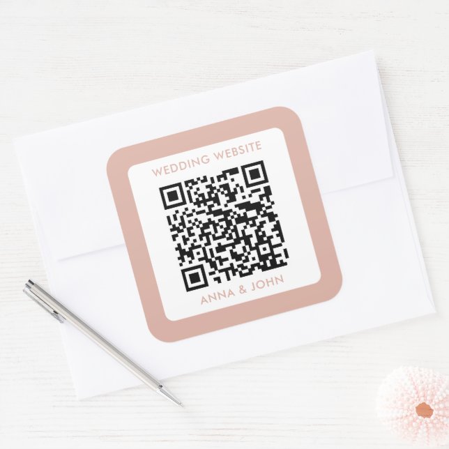 neutral modern minimalist wedding qr code square sticker (Envelope)