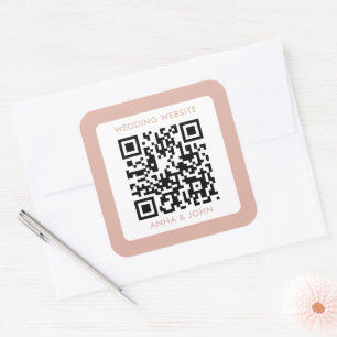 neutral modern minimalist wedding qr code square sticker