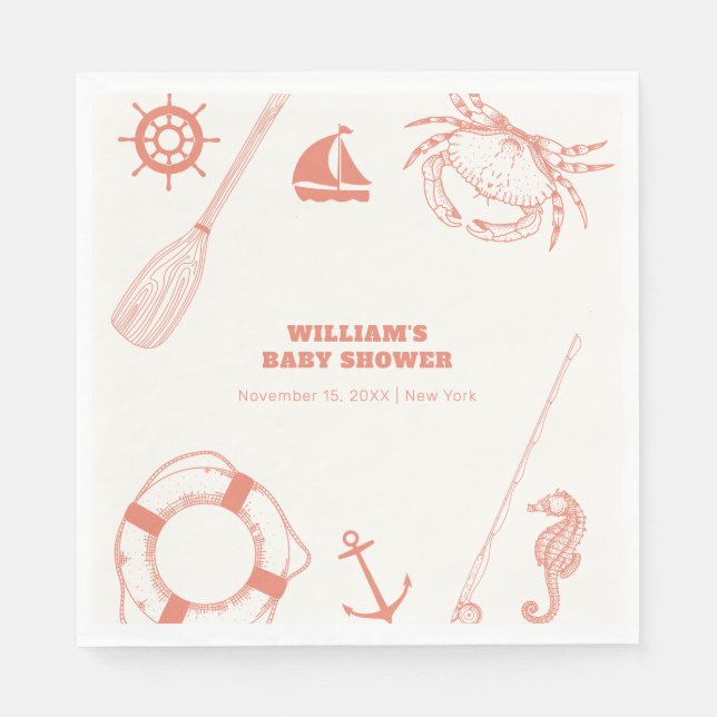 Neutral Modern Nautical Fishing Boy Baby Shower  Napkins (Front)