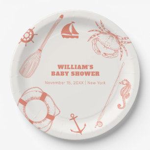 Neutral Modern Nautical Fishing Boy Baby Shower  Paper Plates