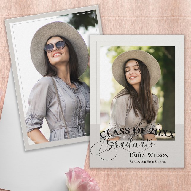 Neutral Modern Photo Graduation Announcement (Class of 20XX Photo Graduation Announcement Card | Neutral Modern Elegant Design)