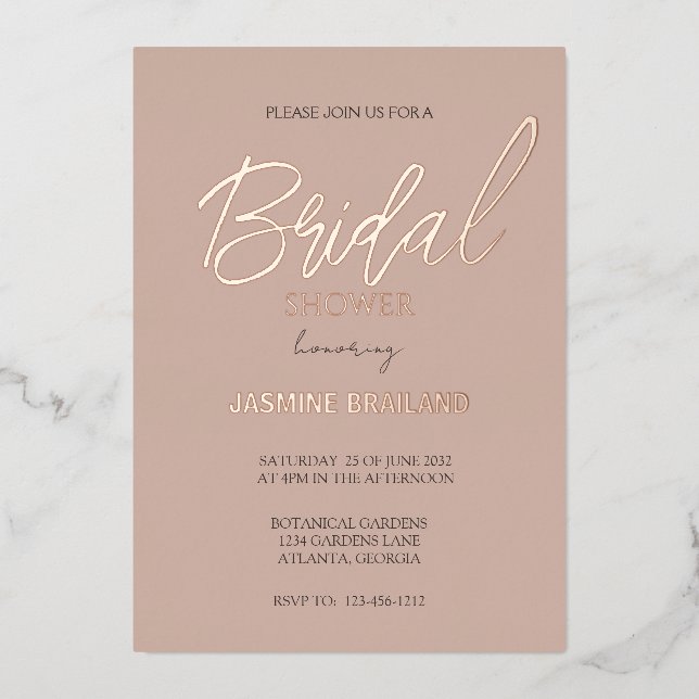 Neutral Modern Simple Bridal Shower Gold     Foil Invitation (Front)