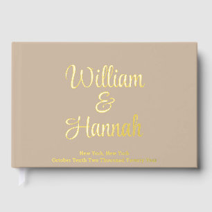 Neutral Modern Wedding Sand with Gold Hardcover Foil Guest Book