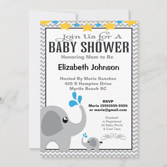 Neutral Mom & Baby Elephant Baby Shower Invitation (Front)