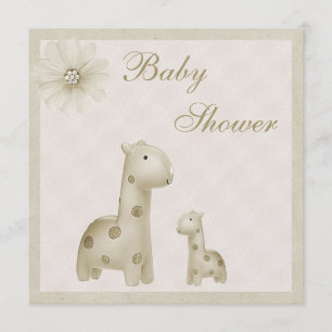 Neutral Mom & Baby Giraffes Vintage Baby Shower Invitation