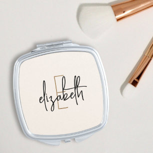 Neutral Monogram Beige Personalized Compact Mirror