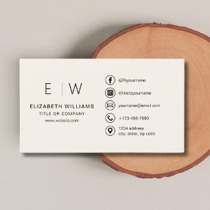 Neutral Monogram Minimalist Social Media Icons Business Card