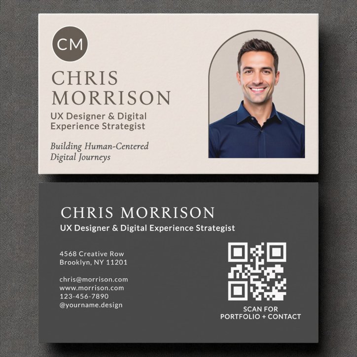 Neutral Monogram Professional QR Code Photo Business Card
