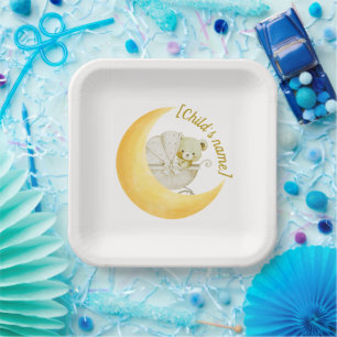 Neutral Moon Baby Shower Editable Paper Plates