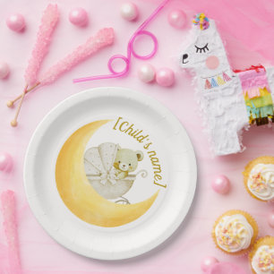 Neutral Moon Baby Shower Editable Paper Plates