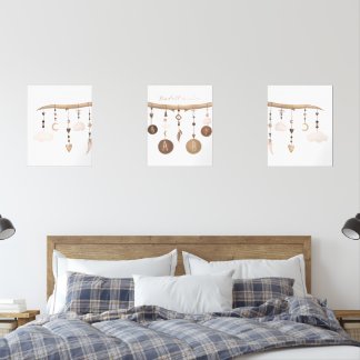 Neutral Moon & Heart Hanging Pendant Personalized Wall Art Sets