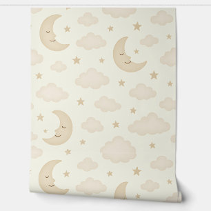 Neutral Moon & Stars Nursery Wallpaper Soft Beige Wallpaper