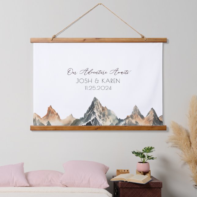 Neutral Mountain Alternative Wedding Guest Book  Hanging Tapestry (Bedroom)