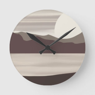 Neutral Mountain Lake Landscape- Round Clock