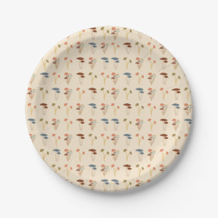 Neutral Mushrooms Pattern Paper Plates