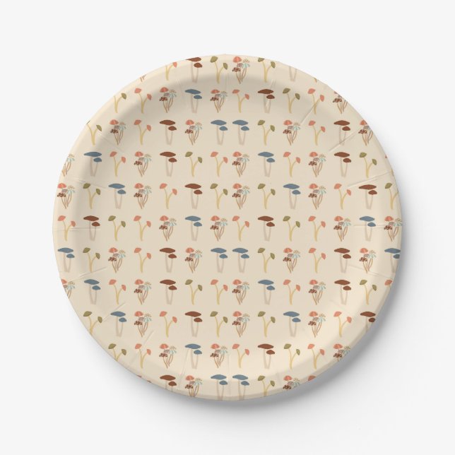 Neutral Mushrooms Pattern Paper Plates (Front)