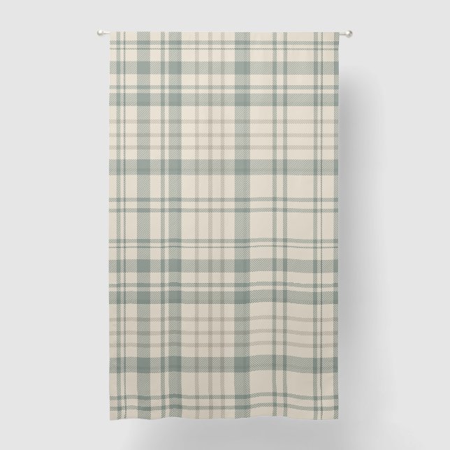 Neutral Muted Green Beige Plaid Blackout Curtains (Front)