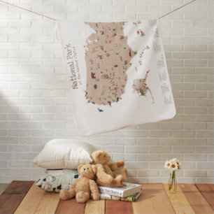 Neutral National Parks Map Woodland Baby Blanket