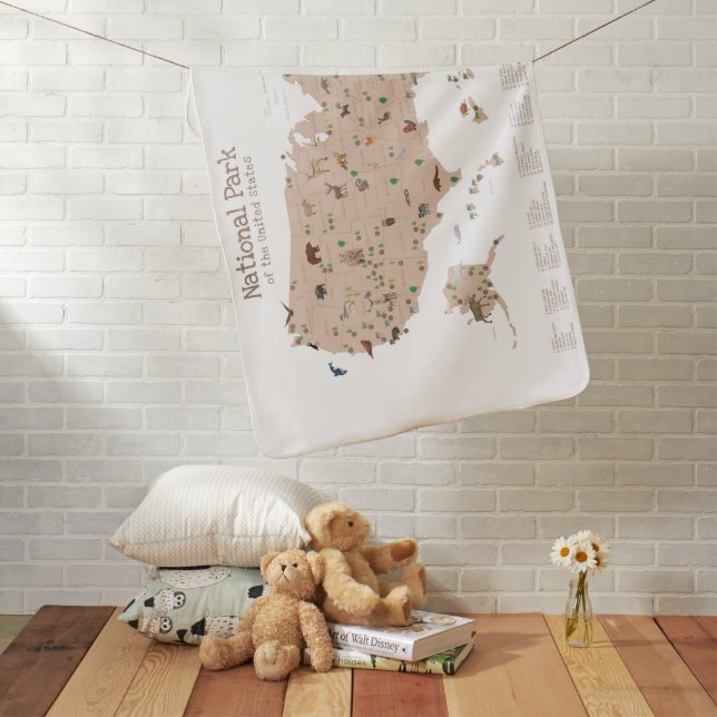 Neutral National Parks Map Woodland Baby Blanket (In Situ)