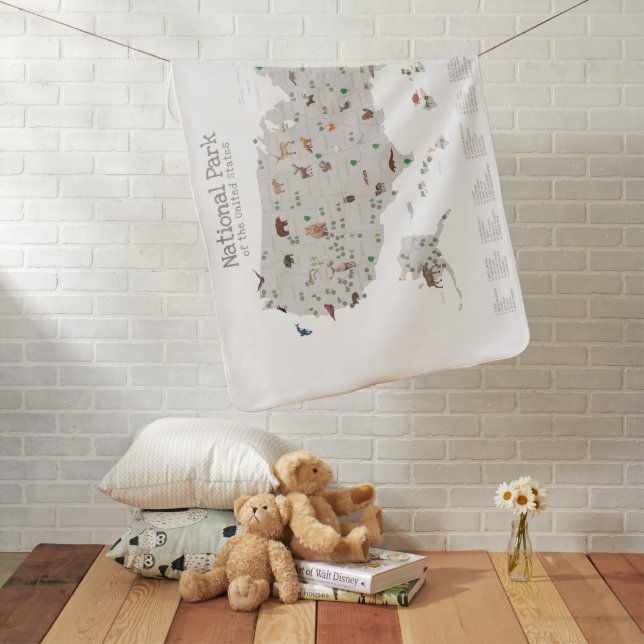 Neutral National Parks Map Woodland Baby Blanket (In Situ)
