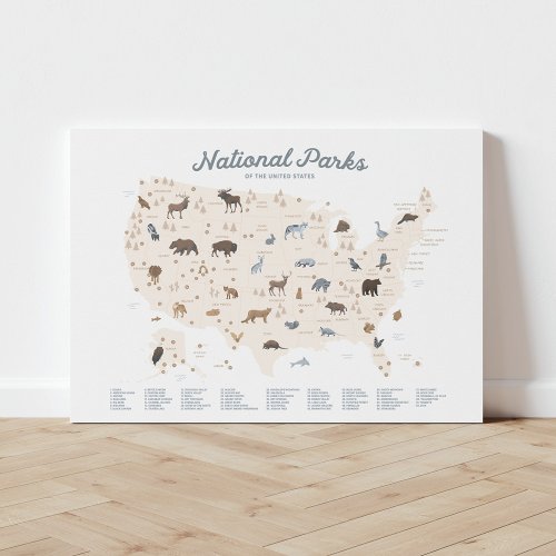 Neutral National Parks Map Woodland Nursery Canvas