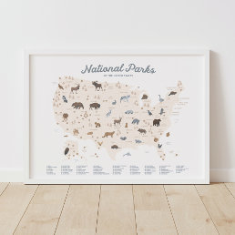 Neutral National Parks Map Woodland Nursery Decor